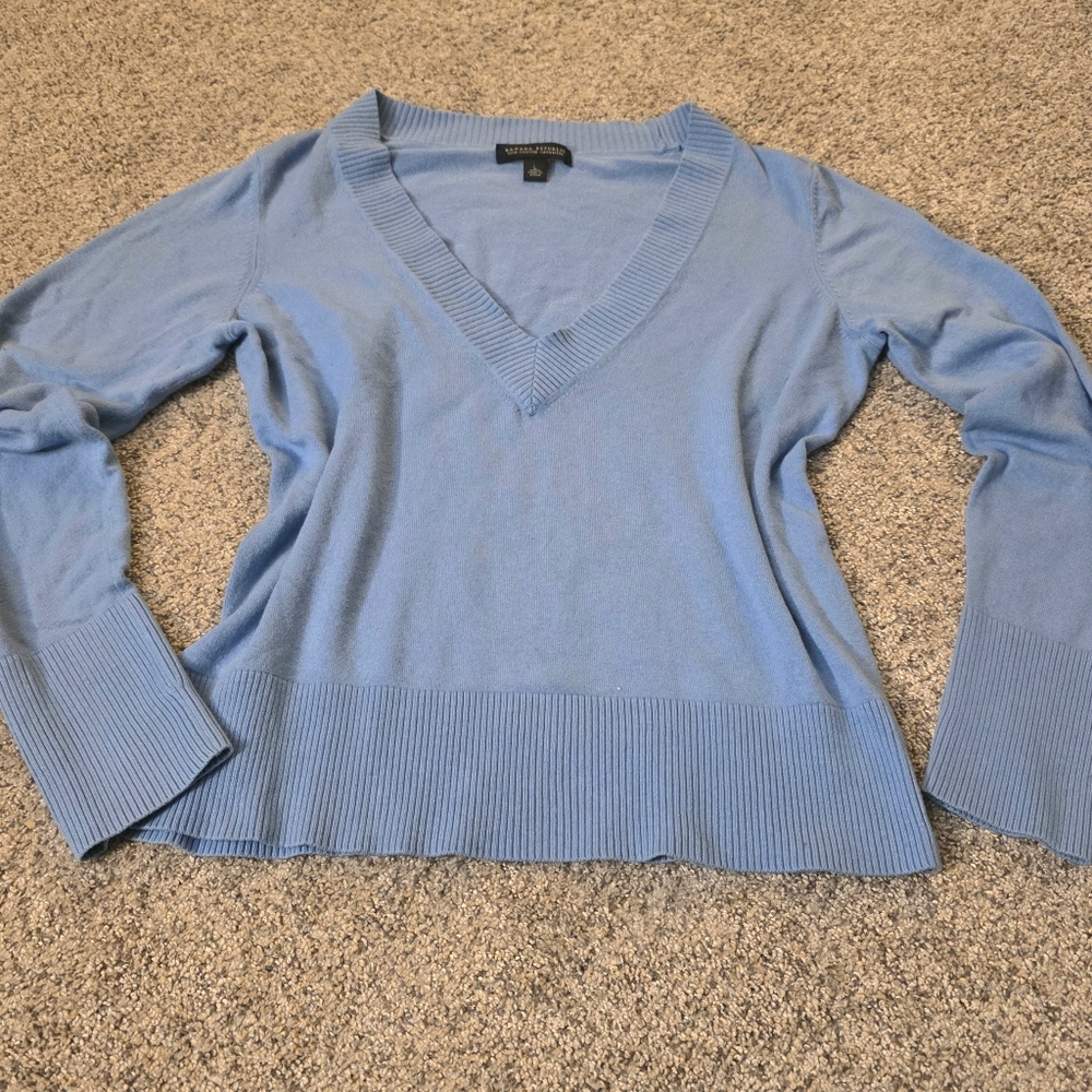 Banana Republic Soft Cashmere Silk Cotton Blend Sky Blue V-Neck Sweater